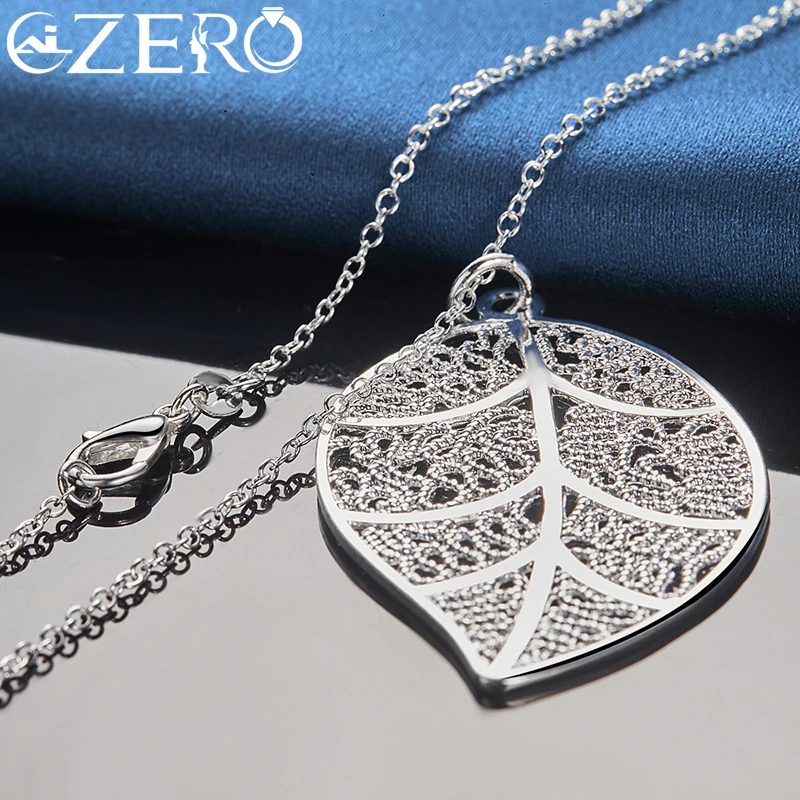 ALIZERO 925 Sterling Silver 2pcs Sets Leaves Earrings Necklace For Women Fashion Wedding Engagement Party Jewelry Set