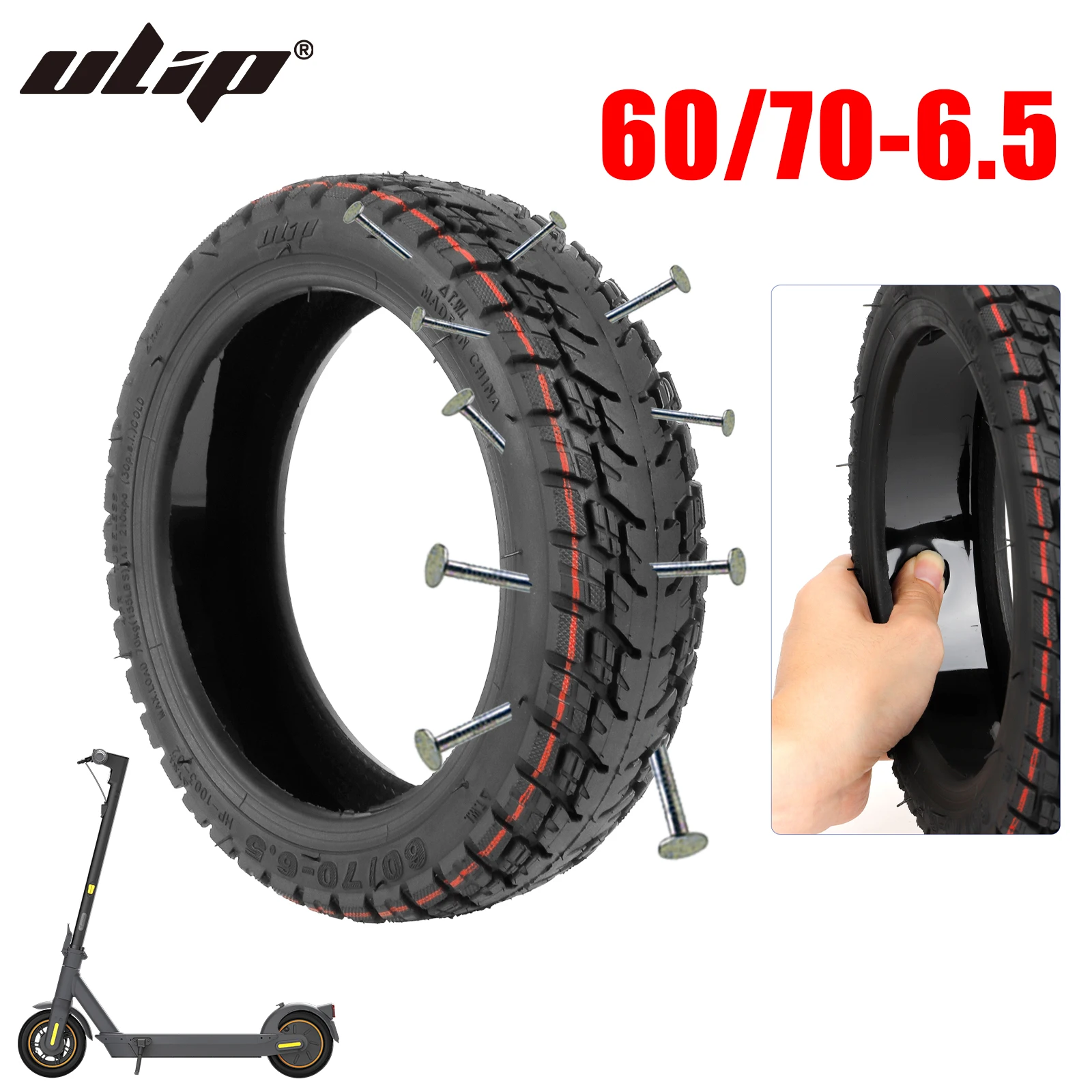 

Ulip 10 Inch 60/70-6.5 Ninebot Max G30 G30D G30E G30LP Scooter Tire Off-Road Tubeless Tyre Self-healing With Goo Vacuum Tires