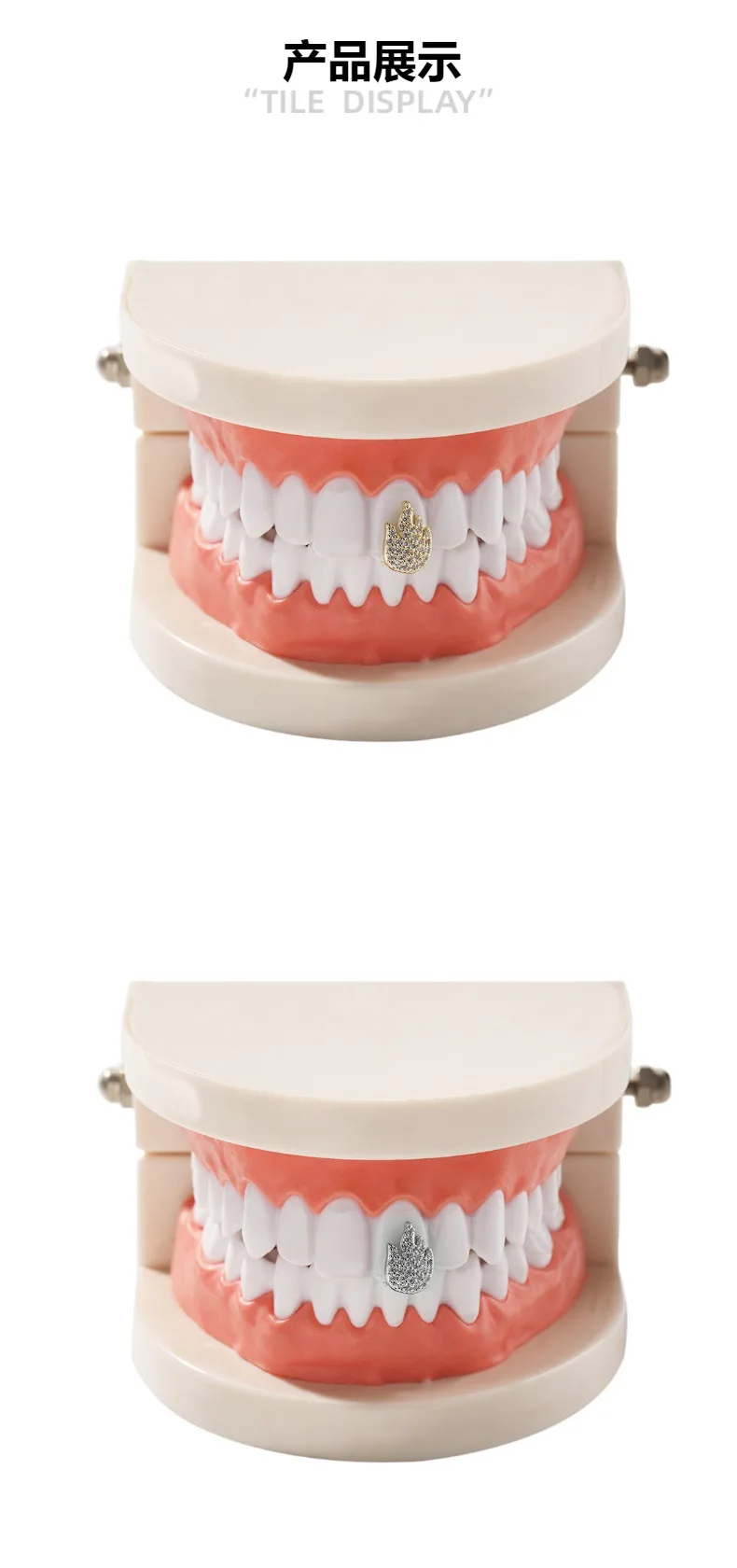 New 1PC Flame Iced Out Teeth Grillz Hip Hop Top & Bottom Grills Dental Mouth Punk Teeth Caps Cosplay Party TG120