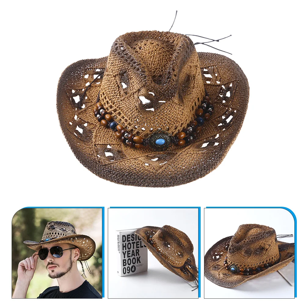 

Beach Hat Straw Cowboy Hats for Women Mens Rural Men's Coffee Costume American Women's