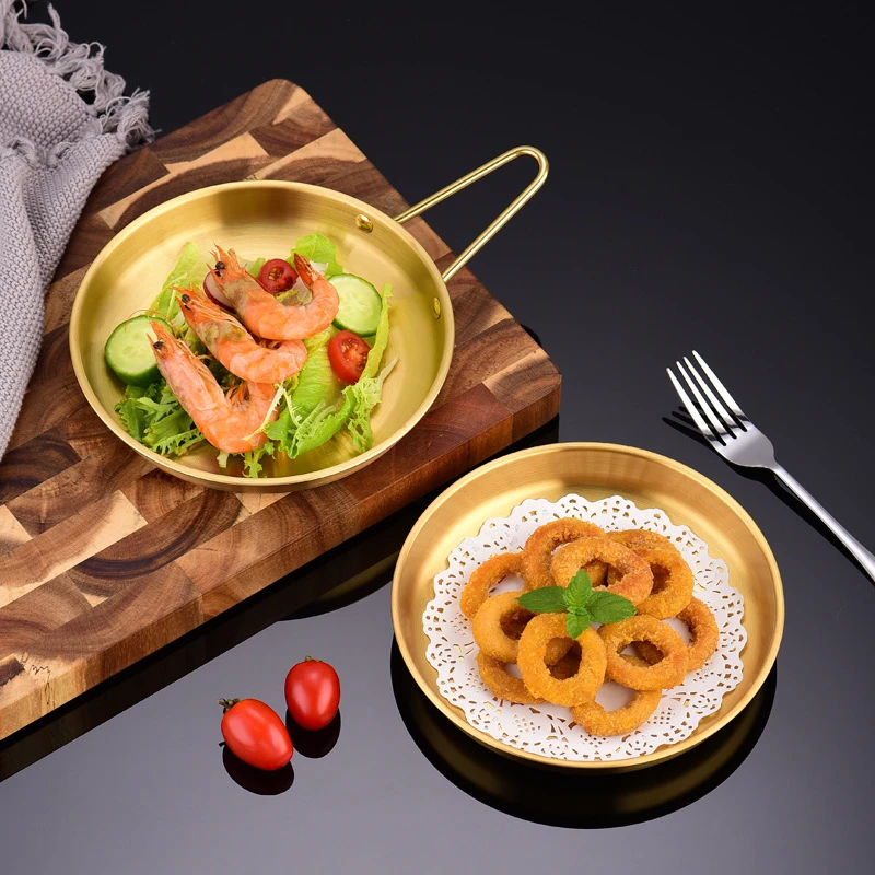 

Stainless Steel Metal Serving Food Tray with Handle Dinner Dessert Dishes Western Steak Plate Kitchen Tableware Cooking Tools