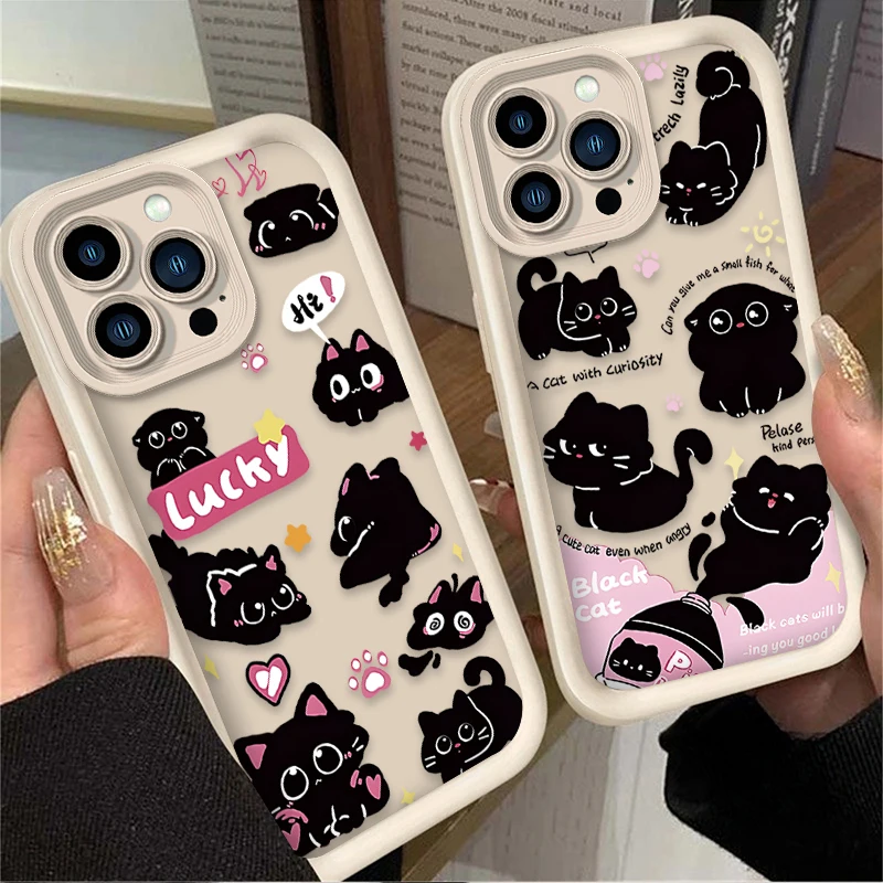 Cute Black Cat Graphic Case For iPhone 16 15 14 13 12 11 Pro Max X XS X S Max XR SE 2020 7 8 Plus iphone16 Silicone Back Cover