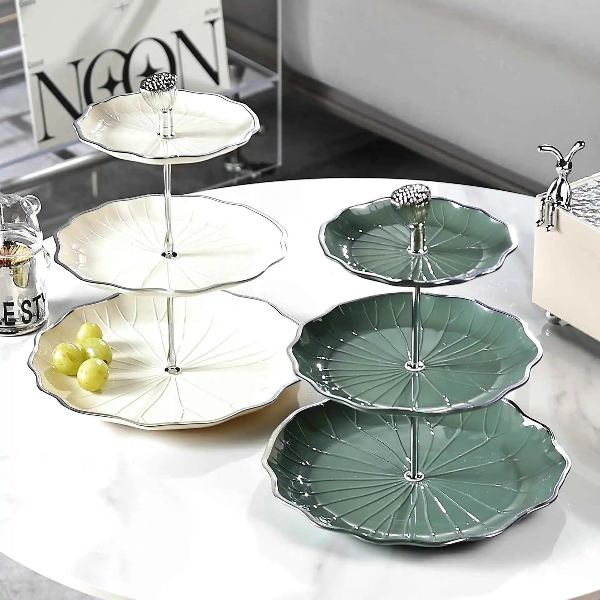  Multi-layered Fruit Tray Elegant Home Decorative Item for Living Room Tea Table Candy Serving Dish Lotus Flower Design view 3