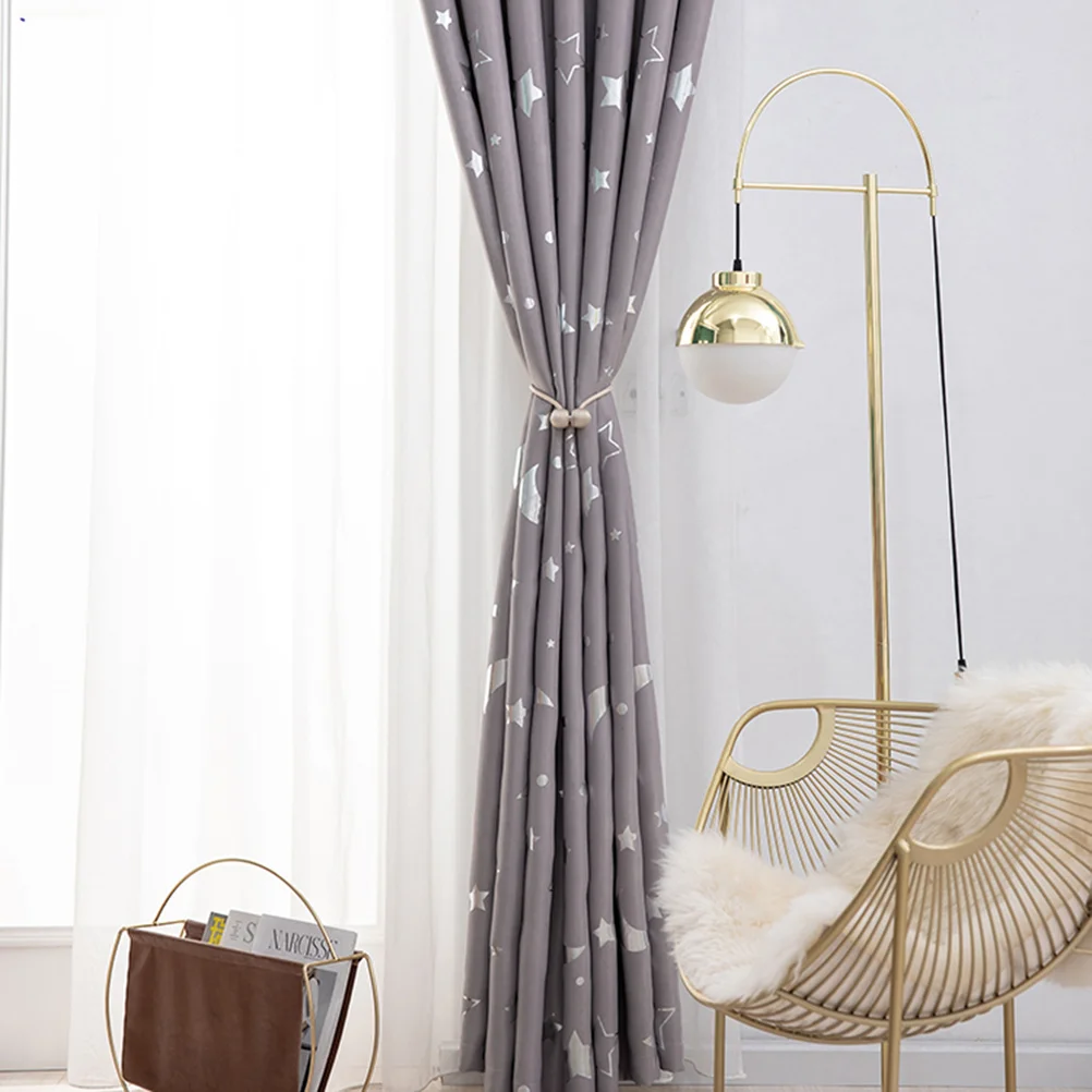 

1 pc 100X250Cm Grey Silver Stars Moon Print Polyester Blackout Curtain Heat Insulation Window Drape For Living Room Bedroom