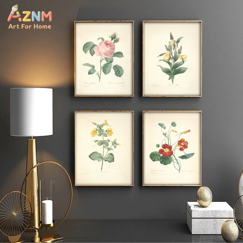 AZNM Vintage Botanical Flower Canvas Poster Frameless Wall Art Antique Rose Pomegranate Primrose Plant Illustration Print For Fa view 2