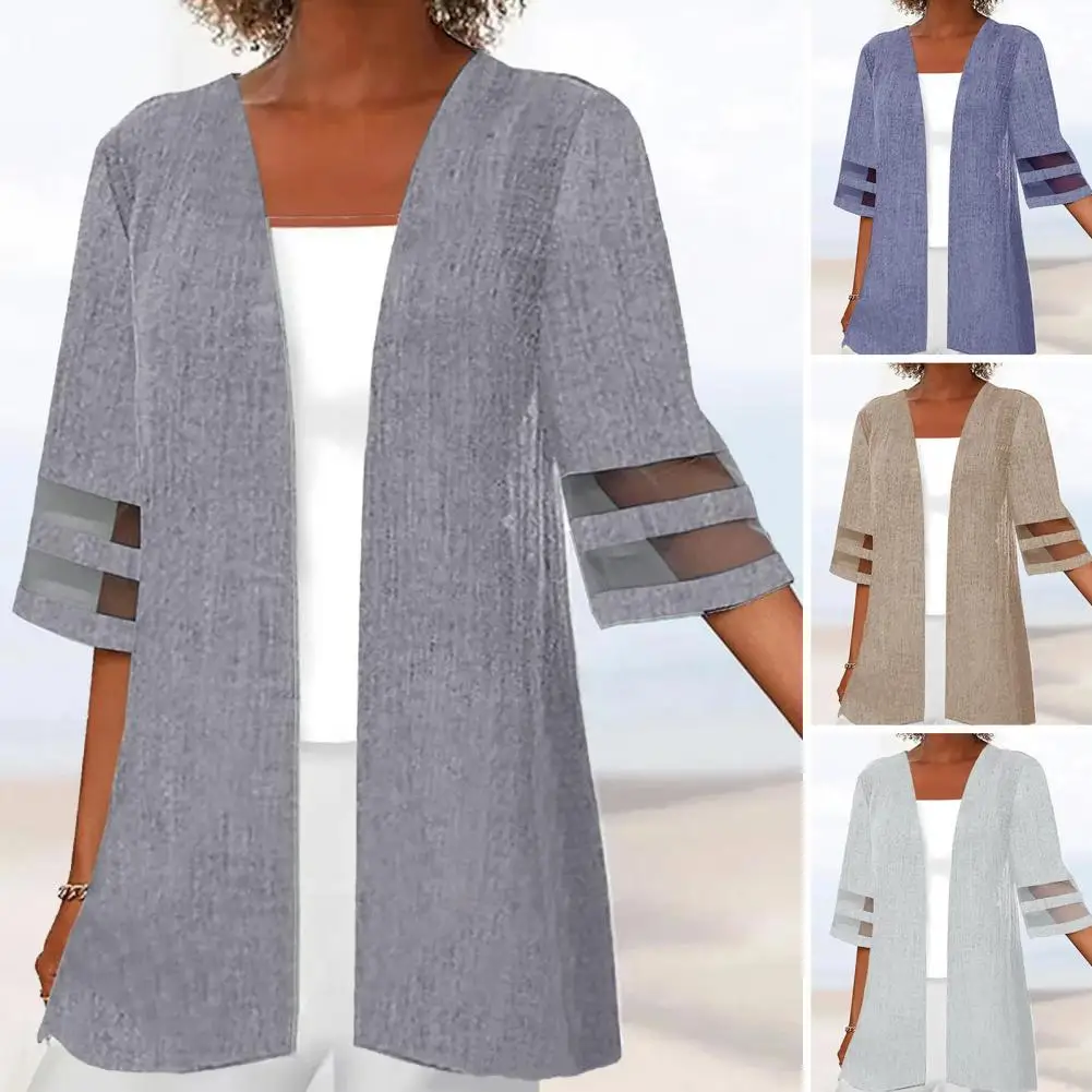 Vintage Halbarm Mittellanger Mantel Mantel Sommer Lose Strickjacke Bohemian Mesh Patchwork Frauen Offenen Stich Strickjacke Jacke 2025