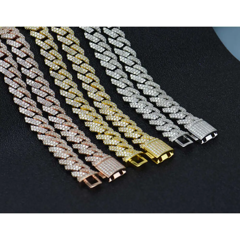 Moissanite Diamond Cuban Link Chain Gold Over Sterling Silver Men Women in White Yellow and Rose Gold Gift Box Necklaces Hiphop