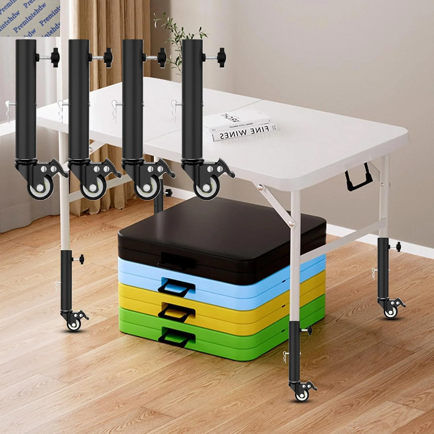 4Pcs Metal Table Leg Extender With Swivel Casters 2 Height Adjustment