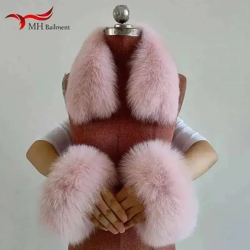 2025 New Fox Fur Square Collars And Cuffs Sets Real Fur Women Scarf Winter Thick Warm Fashion Scarves Match Overcoats Accessory