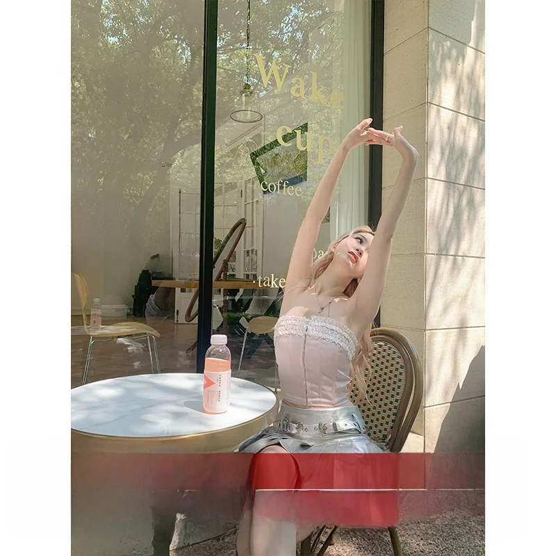 

Slim Fit ort Crop Top Women's Summer Design Splice Faionable Outerwear Worn as Underwear 9C Girls' up Music Album