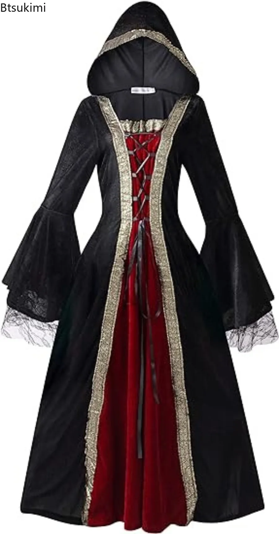 

Women Medieval Renaissance Hooded Dress HalloweenVampire Cosplay Costume Carnival Vintage Strapless Long Sleeve Elegant Dress