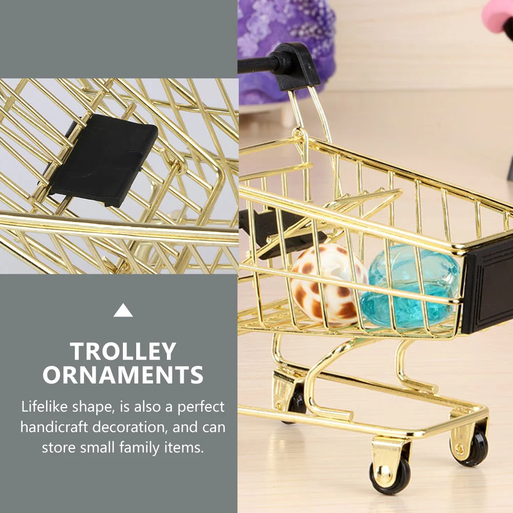 Stroller Toys Cart Storage Basket Desktop Photo Props Delicate Shopping Carts Golden Mini Office Sundries Decor Child