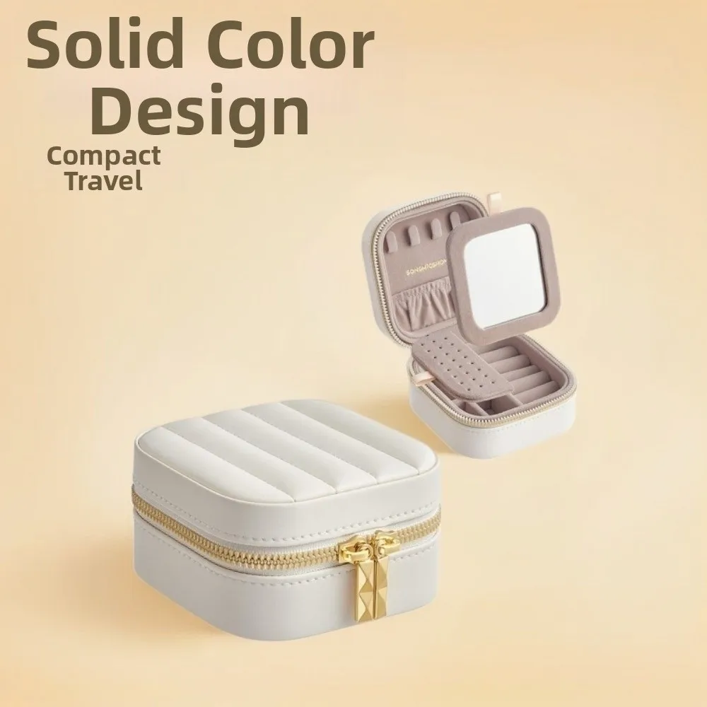 Fashion Solid Color Mirror Jewelry Box Lightweight Large Capacity Jewelry Storage Case Detachable Necklace Storage Box Travel