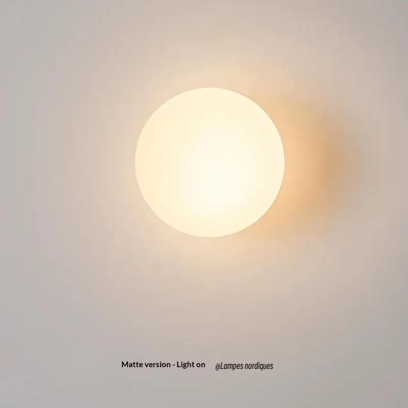 Smooth Frosted Glass Ball Milky Wall Lamp Concealed Base White Round Wall Sconce For Living Room Balcony Aisle