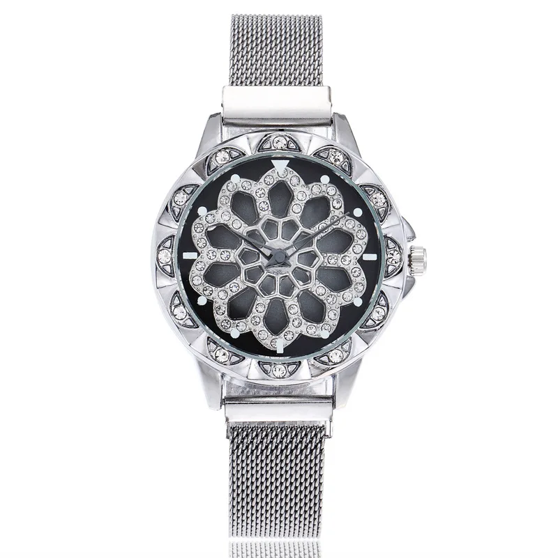 UTHAI BK21 модные женские часы с полой цветочной пластиной, вращающиеся бриллиантовые кварцевые часы, легкие роскошные часы, подарочные часы для женщин