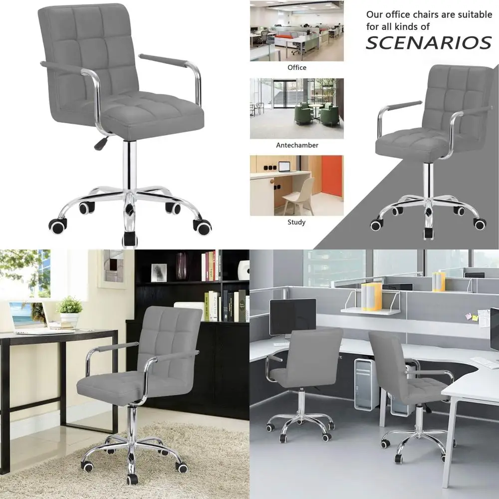 

Серое офисное кресло на колесиках со средней спинкой из искусственной кожи для дома и офиса
