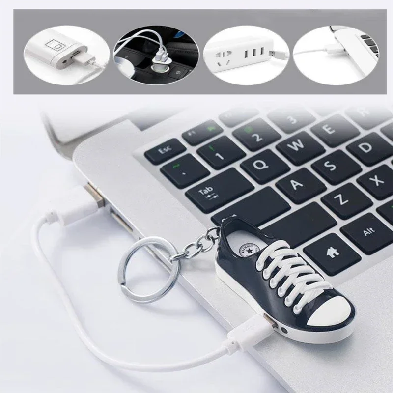 Mini USB Keychain Flat Shoes Lighter Windproof Charging Open Flame Butane Lighter Cigarette Accessories Personalized Gift