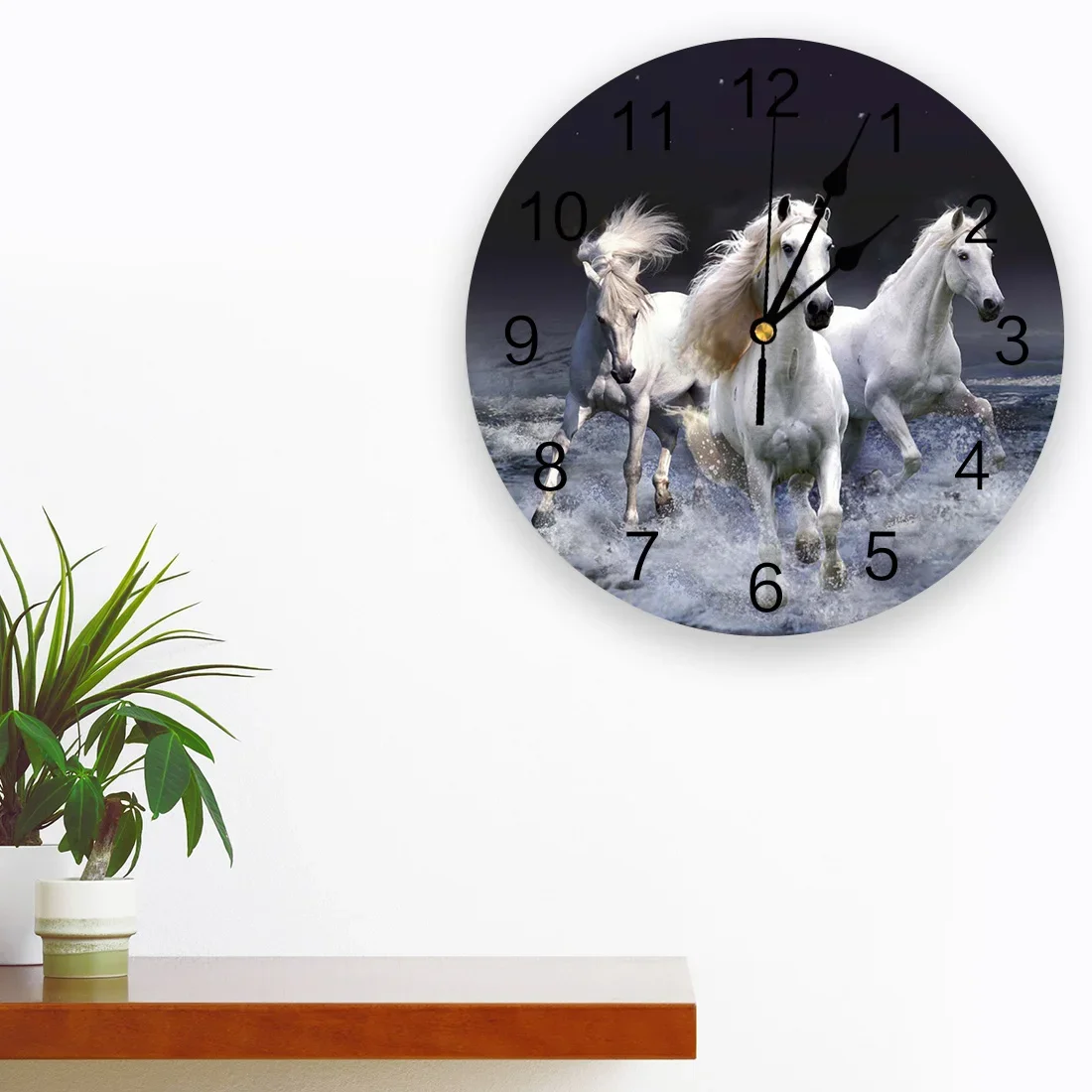 Animal Running White Horse Sea New Wall Clock Fashion Living Room Quartz Watch Modern Home Decoration Round Clocks