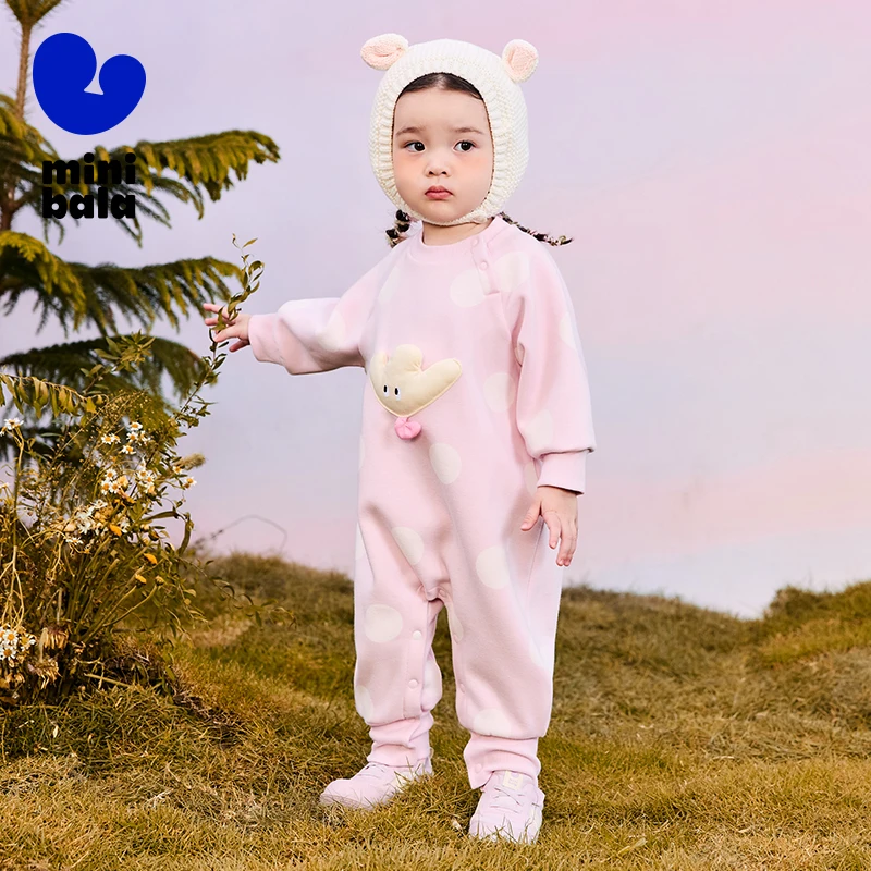 Mini Bala Long-Sleeved Pure Cotton Fleece-Lined One-Piece Outfit for Boys and Girls 2024 New Autumn and Winter Styles