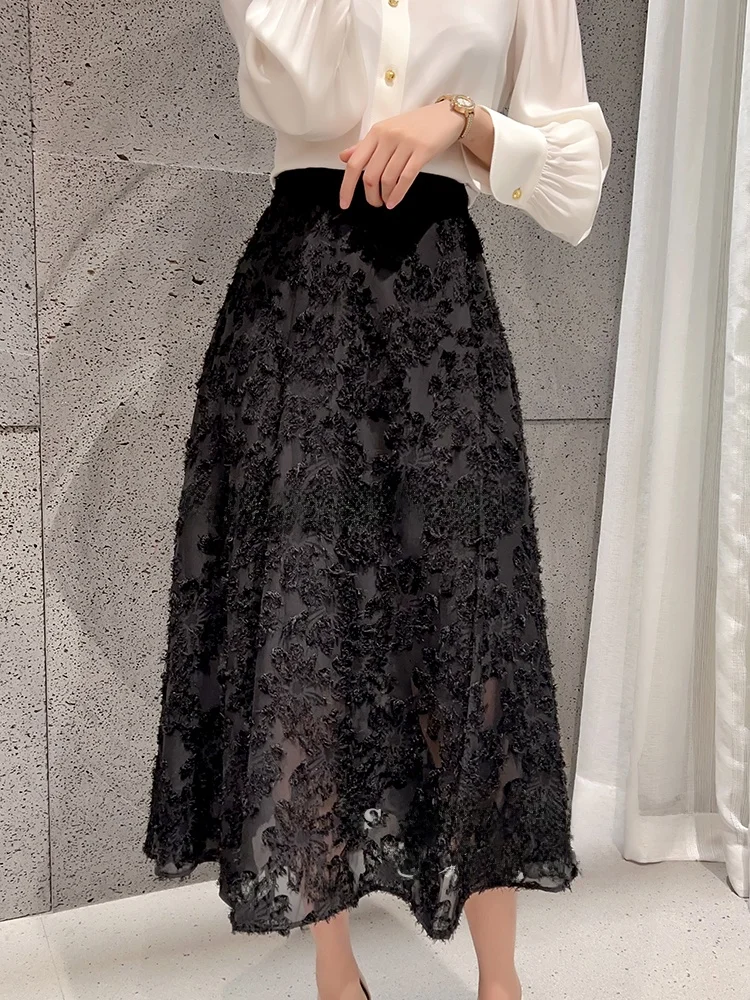 

Ele Bla Юбка-трапеция с высокой талией, женская утягивающая юбка-миди из ткани в горошек, деловая юбка-стойка, весна 2024 г.