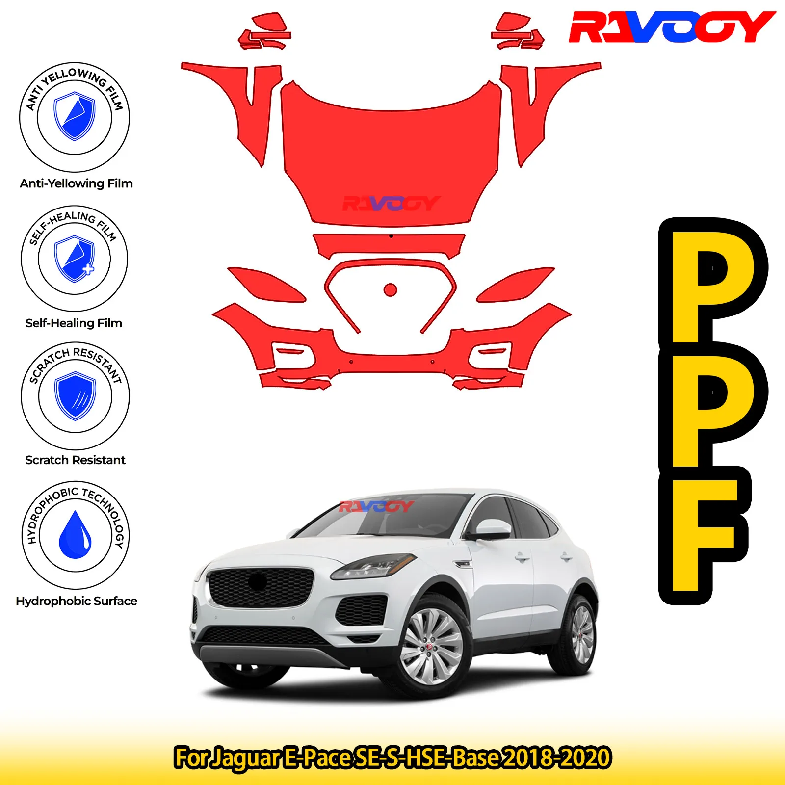 

For Jaguar E-Pace SE-S-HSE-Base 2018-2020 Glossy Matte Black Precut front PPF Kit Paint Protection Film