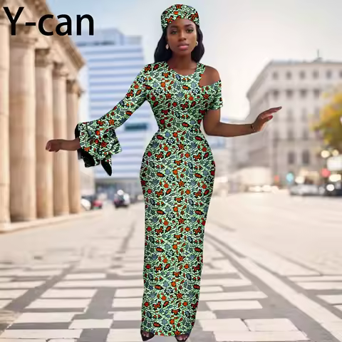 African Dresses for Women Designed Luxury Elegant Slim Fit Dress Party Evening Gown Vestidos with Headwrap African Dress 2525063
