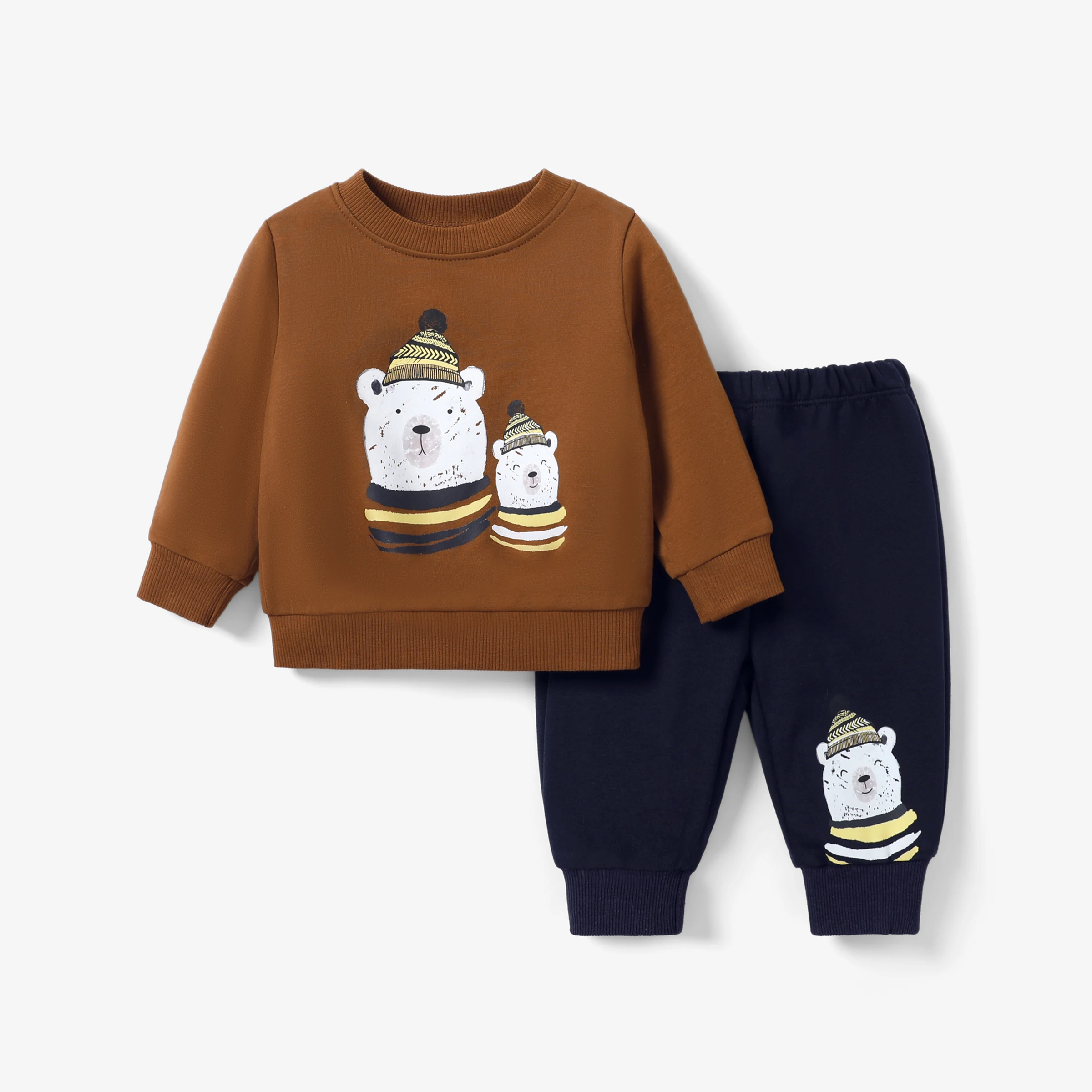 

PatPat 2pcs Baby Boy Childlike Bear Pattern Long Sleeve Set