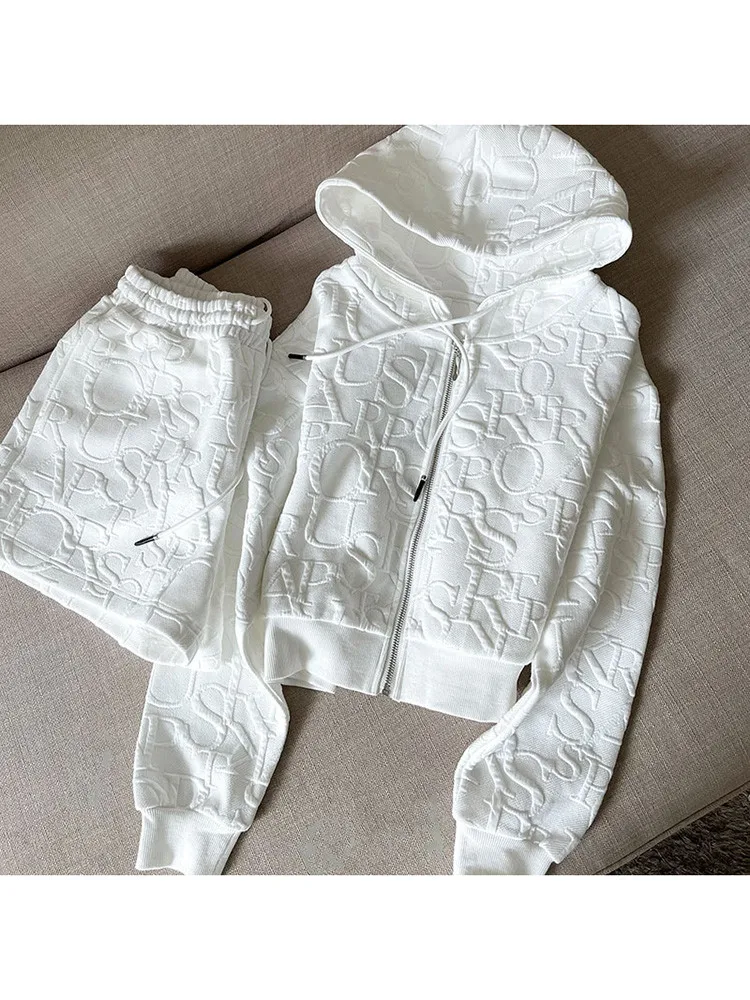 

Zipper sweatshirt shorts two-piece set women's suit 2025 new fashionable street sports and casual suit