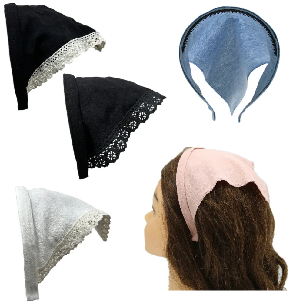 New Spring and Summer Linen Denim Fabric Girls Bandana Hairband Hair Accessories