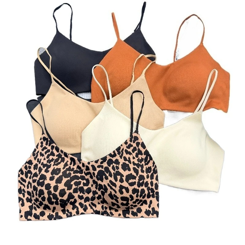 Lencería Estiva Modelo Pullover, Sujetador de Mujer sin Costuras con Estampado de Leopardo, sin Aros, Push-Up, Levanta Busto, sin Cierre