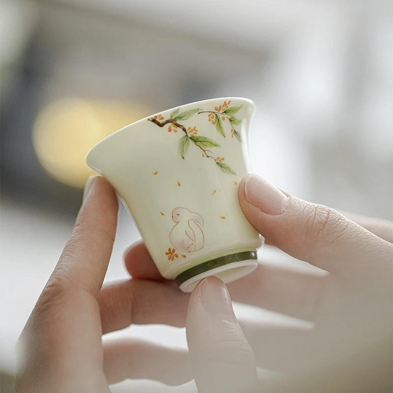 

Chinese Handmade Ceramic Teacup Exquisite Hand-painted Flowers Tea Bowl Meditation Cup Porcelain Tea Set Master Cup