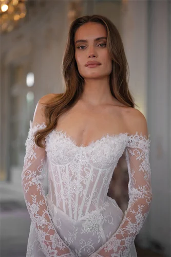 Imagen 2 del producto Kyoto-vestido de novia con apliques de encaje exquisito, personalizado, color marfil, con cordones, manga larga, فستان Ş12] Guaina para después de la fiesta