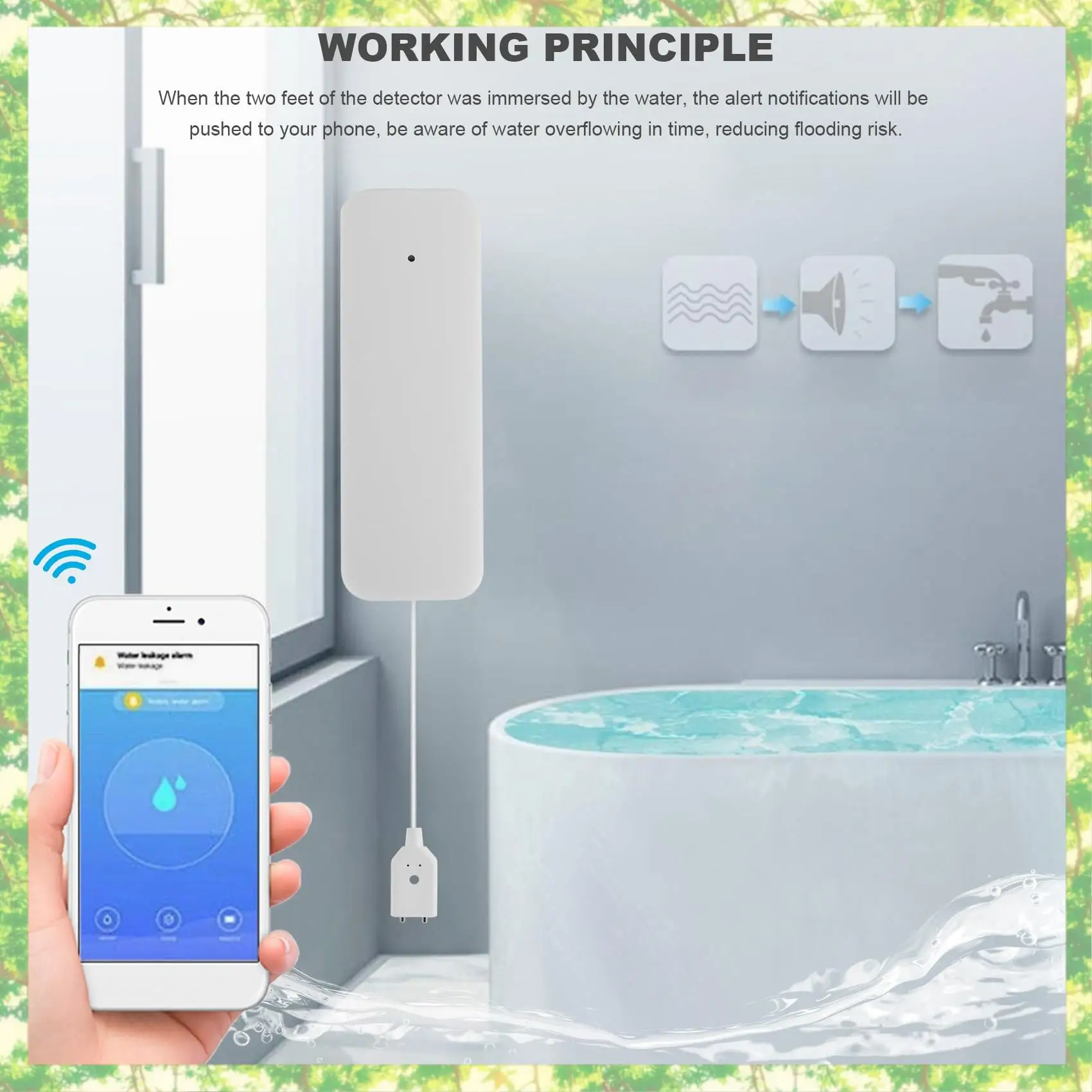 Smart-Tuya Zigbee Sensore di perdite d'acqua Rilevatore di allagamenti wireless Avviso di rilevamento di perdite d'acqua Allarme di troppopieno del livello dell'acqua