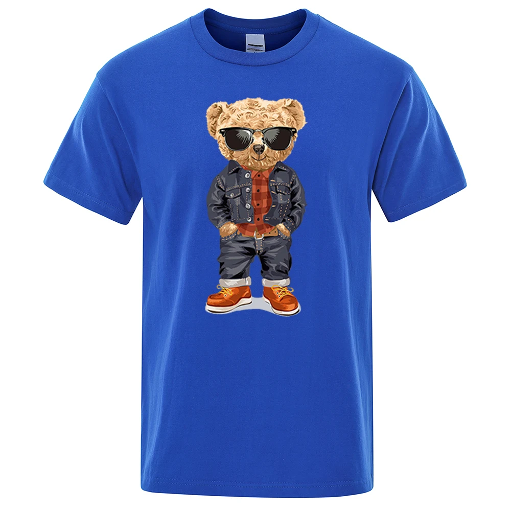 Cowboy Ted Bear With Hands In Pockets Men T Shirts Loose Summer Streetwear Casual Tee Clothes T-Shirts Cotton Breathable Tops