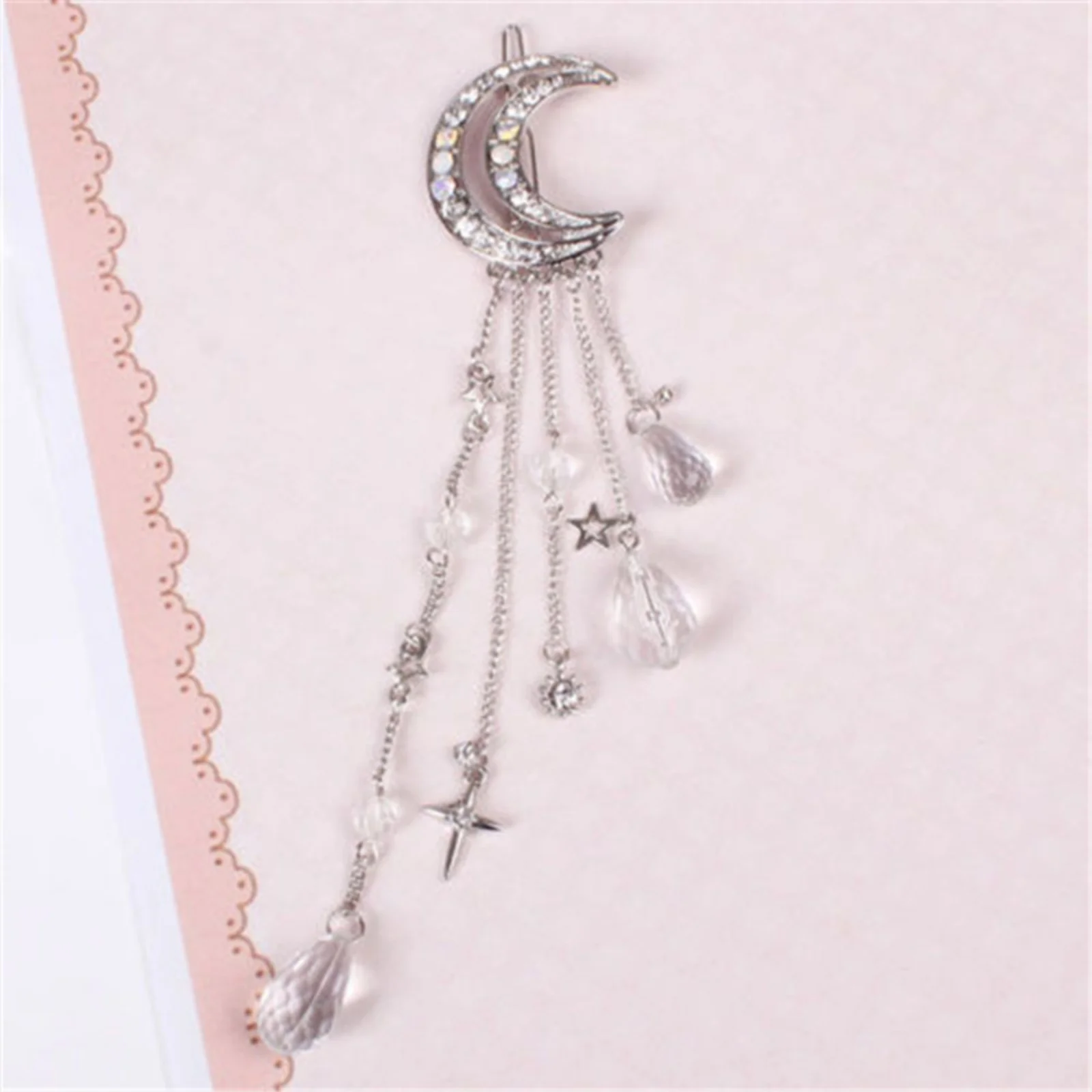 1 Stück Ramadan-Mond-Haarspange für Damen, funkelnde Kristall-Strass-Halbmond-Haarspangen, elegantes Quasten-Haaraccessoire – Detail 7