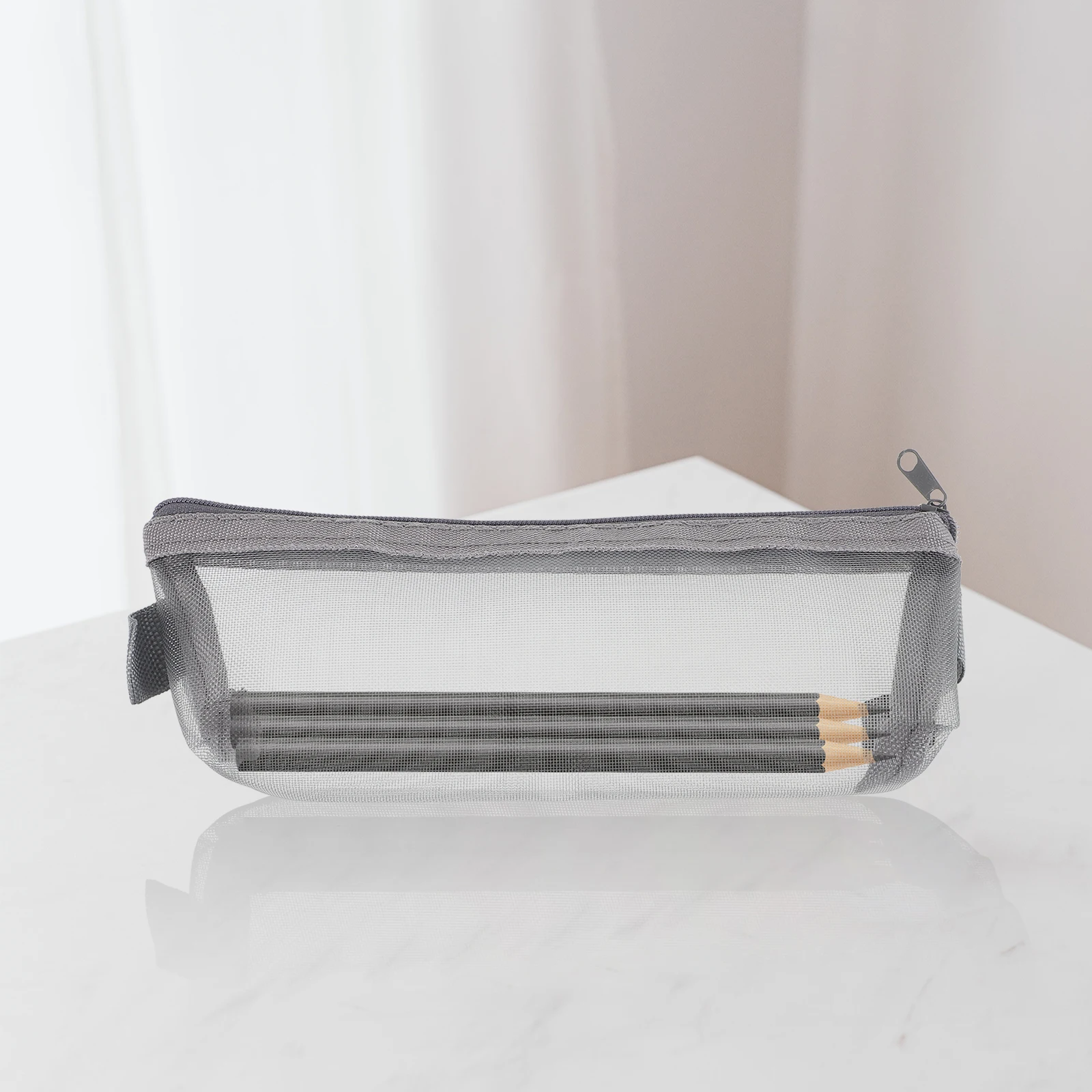 

1 Pcs Stylish Grey Pencil Bag Large Capacity Mesh Storage Organizer for School Supplies