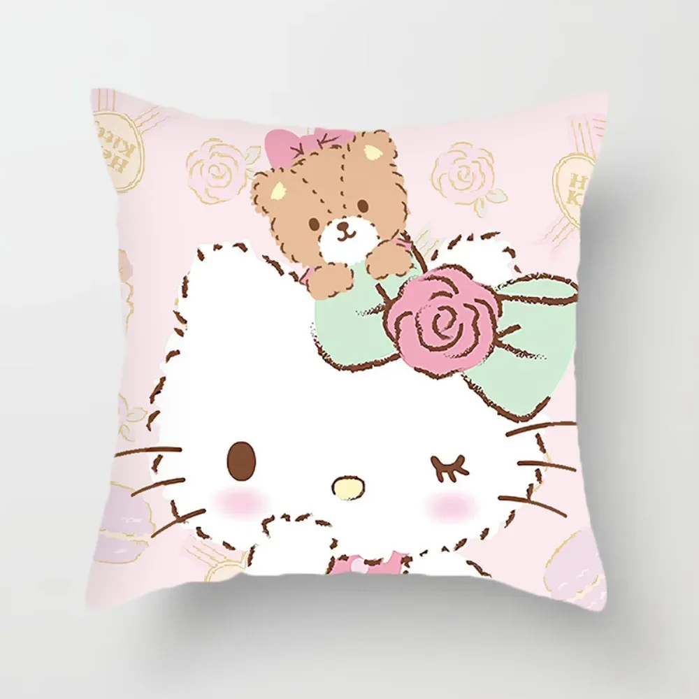 Kawaii Anime Peripheral Cute HelloKitty Cartoon Throw Pillow Pillowcase Living Room Sofa Cushion Cover Decoration Festivals Gift