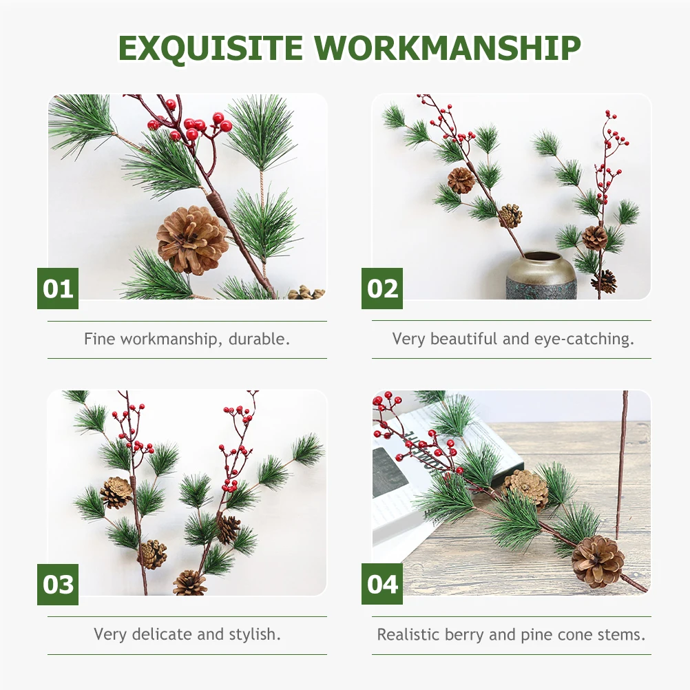 

2pcs Christmas Berry Branches Fake Pine Cone Stems Christmas Picks Decorations Tree Garland Wreath Party Supplies