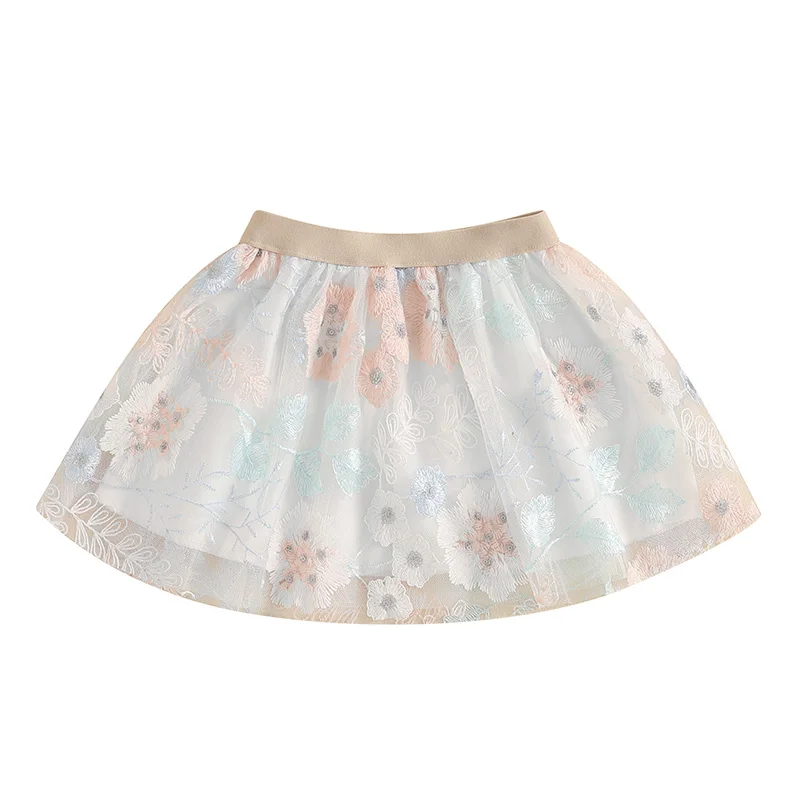 

Baby Girls Tulle Tutu Skirt Floral Embroidery Elastic A-Line Princess Skirt for Toddler Beach Party Cute Clothes