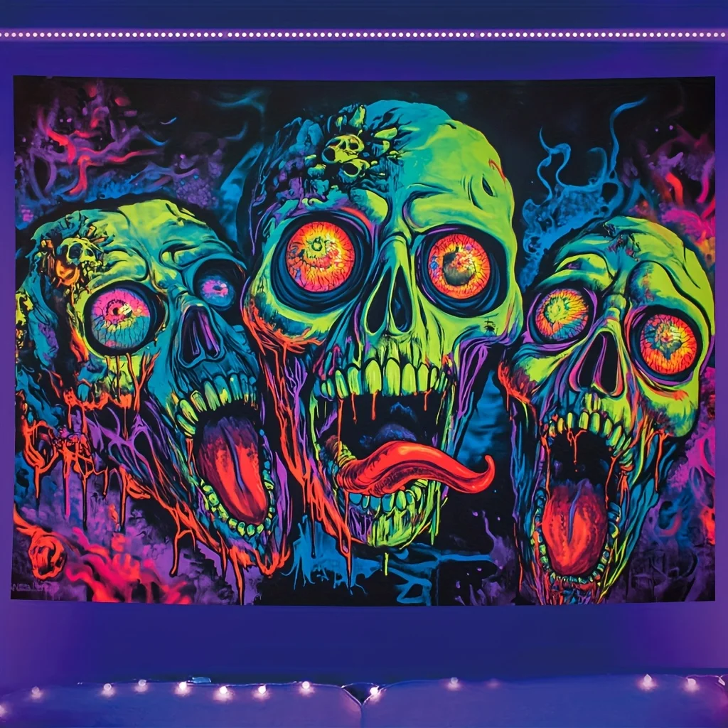 VIKAMA Lebendiger Totenkopf-Wandteppich mit Augen, die herausstrecken – Dunkles Wandbild für Wohnzimmer, Sofa, Hintergrund, Wanddekoration