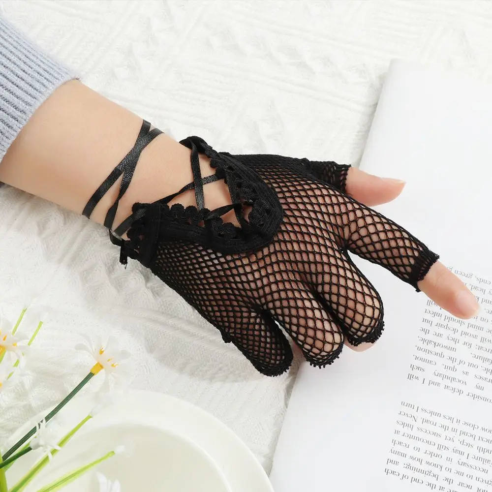 Fishnet Mesh Lace Wrist Band Fingerless Glove Mitt Sexy Goth Punk Rock Lolita Harajuku Arm Sleeve Party Halloween Short Gloves