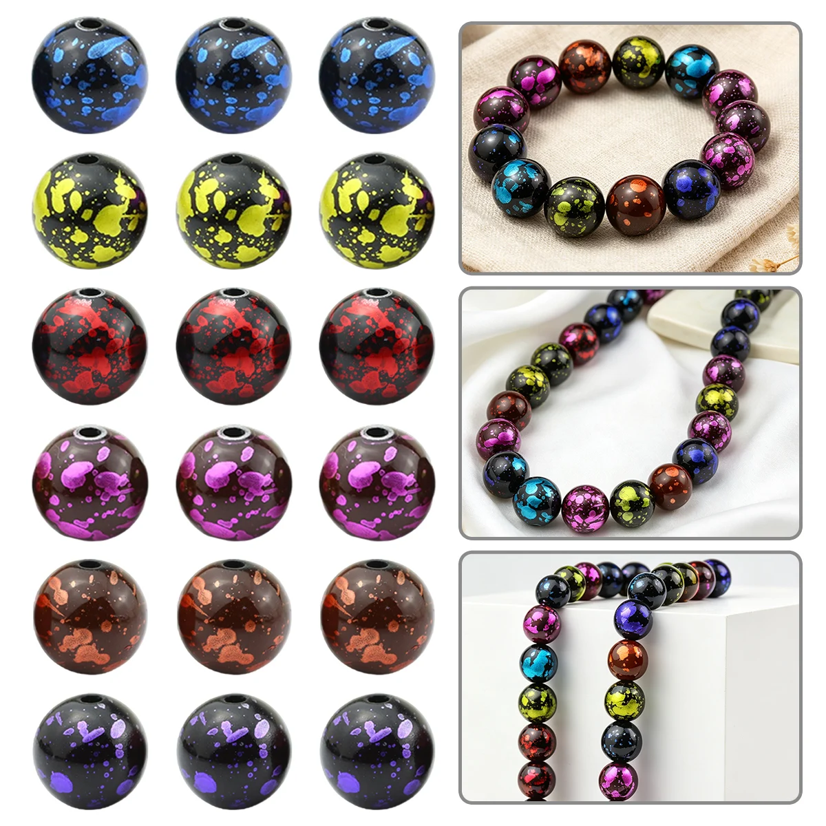 16mm 5pcs Acrylic Ink Splatter Graffiti Beads Mixed Colors Spacer Loose Beads For Jewelry Making DIY Bracelets Necklace Accessor