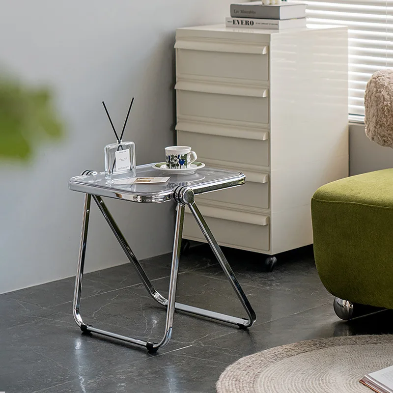 Mesa auxiliar pequeña de esquina para sofá grueso para el hogar, mesa pequeña transparente, mesa de centro pequeña plegable acrílica