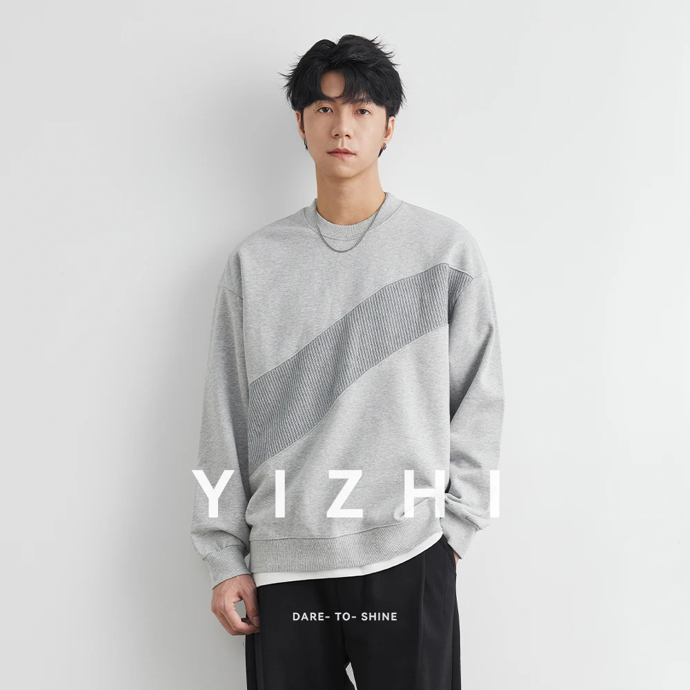 

Fashion Men's Heavy Thickened Sweater Splicing Design Autumn Japanese Retro Light Luxury Casual Pullover Tops Men's Clothing
