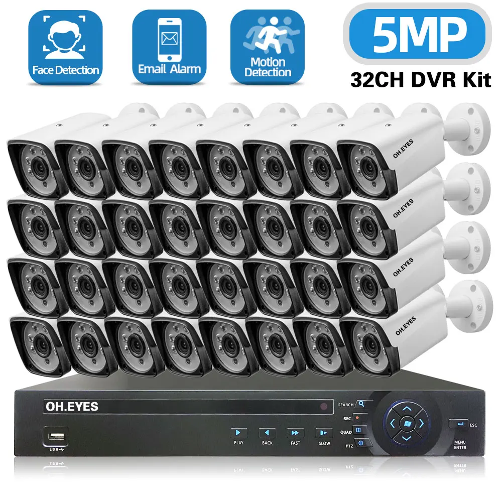 

32CH AHD CCTV Camera System 5MP 32 Channel Hybrid DVR NVR Kit Outdoor Waterproof Analog HD Surveillance Camera System Kit P2P