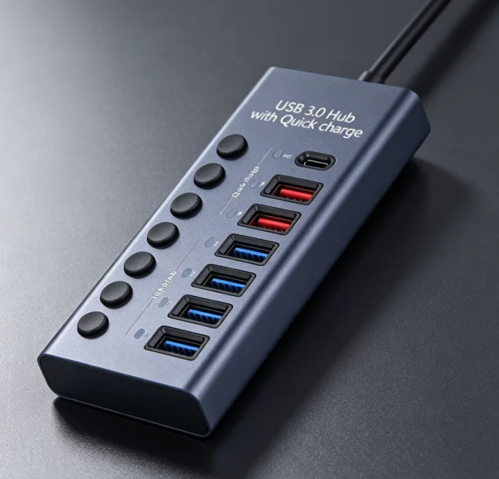 60W Metal USB 3.0 Hub 10-Port Multi USB Splitter Multiple Charging Adapter Switch Expander 3.0 Hub With Power Adapter In Stock