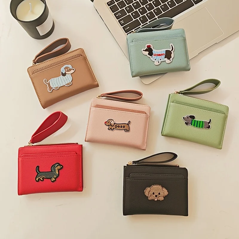 

1 шт. квадратный кожаный кошелек для монет с таксой - кошелек из искусственной кожи на молнии, мини-сумка для карт и монет