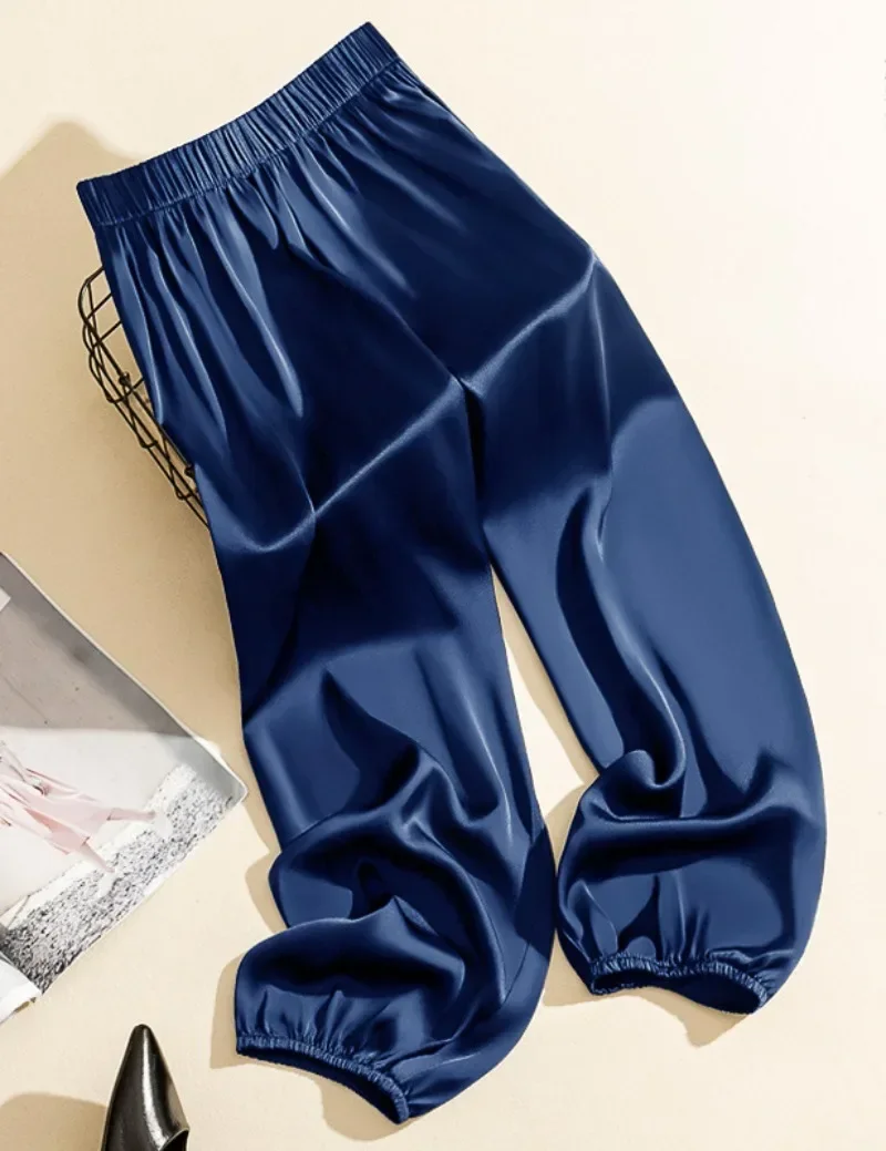 Hight Wais Ice Silk Acetate Wide Leg Pants For Women Summer Loose Silk Satin Knickerbockers Silk Pants Ankle Length Trousers Y2k