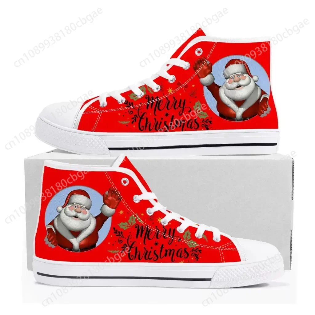 Merry Christmas Santa Claus Snowman High Top Sneakers Mens Womens Teenager Canvas High Quality Sneaker Couple Shoes Custom Shoe