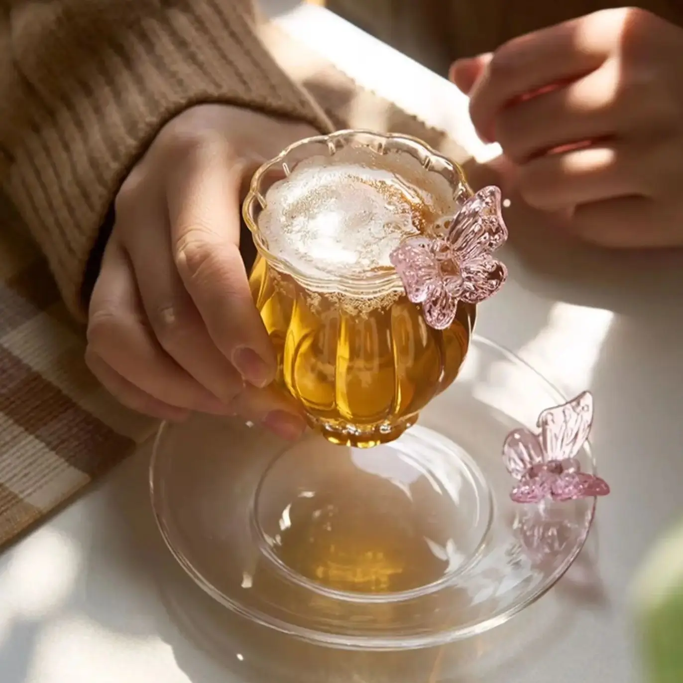 Suits Butterfly Glass Cup Saucer  Plate Coffee Cup Dish Set Afternoon Tea Cup Plates Girls Gift